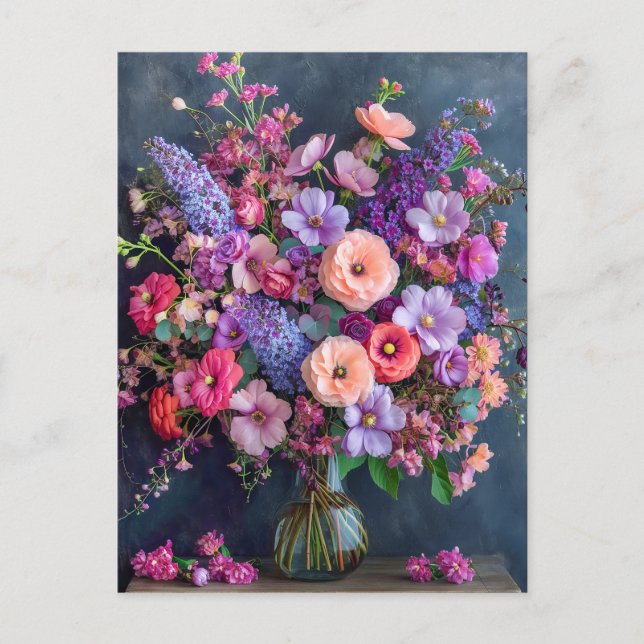 Still Life with Delphiniums and Ranunculus Vykort (Framsida)