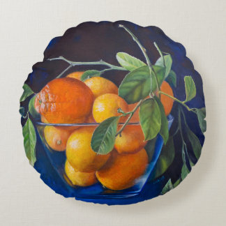 Still Life with Lemons and Orange Branch Rund Kudde