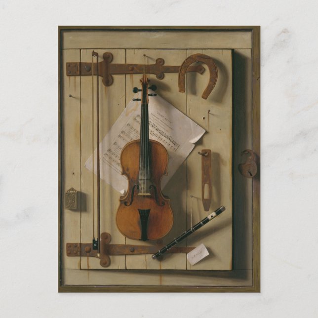 Still Life with Violin and Music, William Harnett Vykort (Framsida)