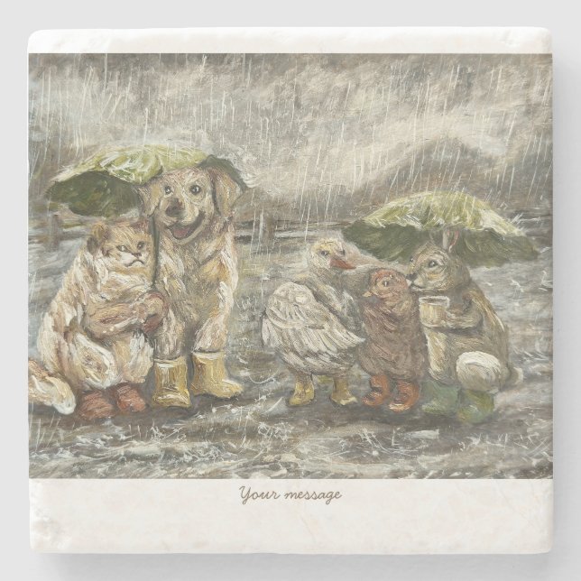 Still Together Whimsical Farmhouse Animals Rainy  Stenunderlägg (Framsidan)