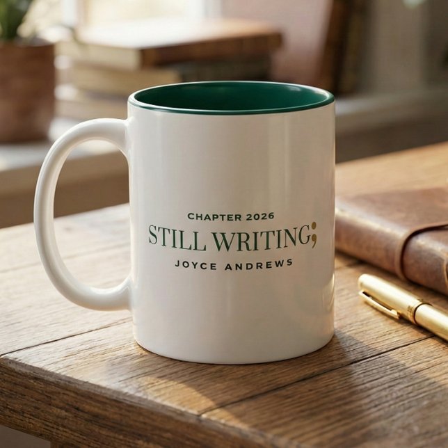 Still Writing Semicolon Custom Recovery Green Två-Tonad Mugg (semicolon project, still writing, mental health matters coffee mug)