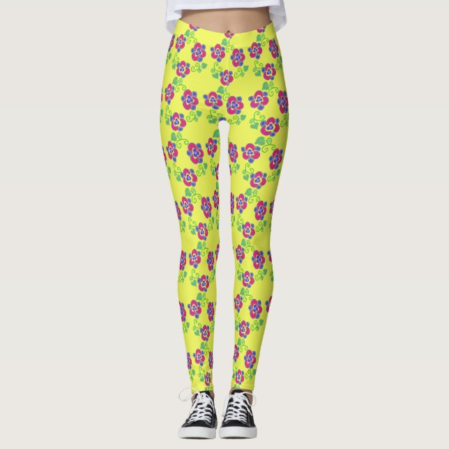Stilla blomstertryck med penséblommor leggings (Framsida)