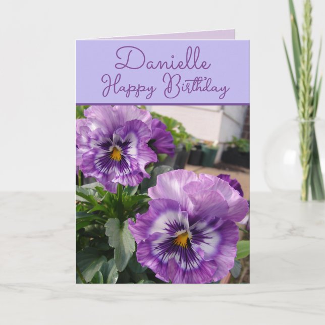 Stilla lila blomma blommande flicknamn födelsedag kort (Framsida)