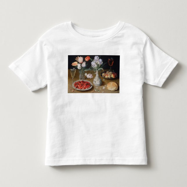 Stilla liljar, tulpan, körsbär och jordgubbar tee shirt (Framsida)