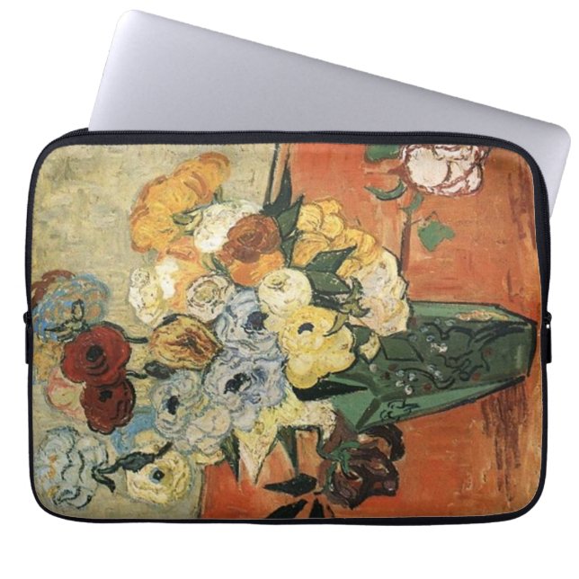 Stilla livet - Japansk Vas med Ro och Anemones Laptop Sleeve (Framsidan)