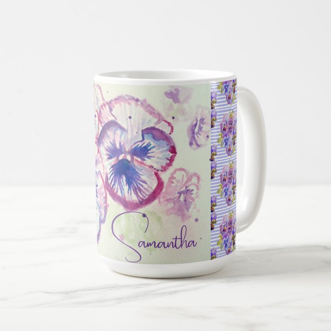 Stilla penséer Lila akvarell blomma blommande rosa Kaffemugg (Framsida höger)