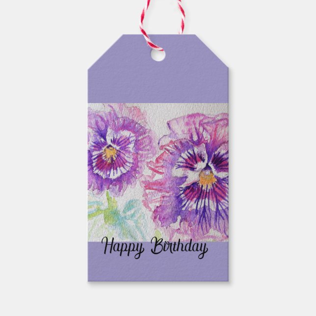 Stilla Tusenfryd Blomma Akvarell Blommig Lila Kons Presentetikett (Framsidan)