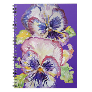Stilla Vattenfärg Blommönster på Indigo Lila Anteckningsbok