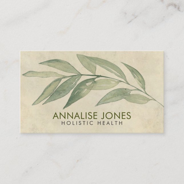 Stilla vattenfärglöv på vintagepapper visitkort (Framsida)