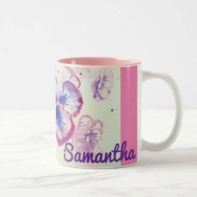 Stilla viol lila blomma blom- rosa Två-Tonad mugg (Höger)