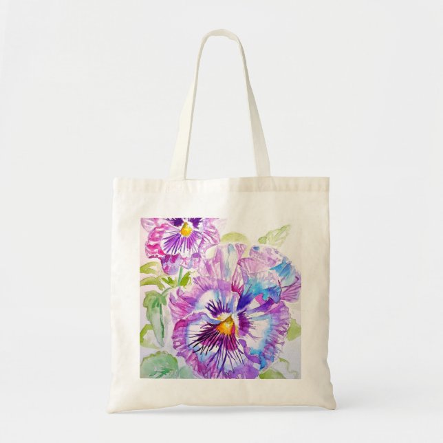 Stilla viol Viol Purpur Färgrik vattenfärg blomma Tygkasse (Framsidan)
