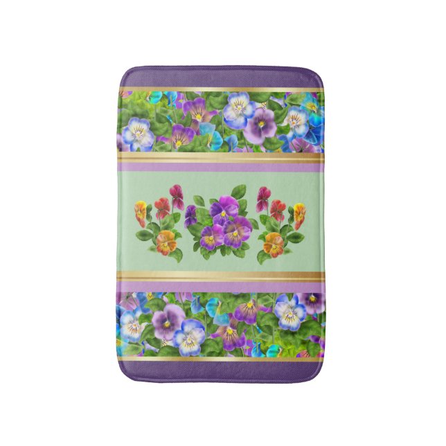 Stilla Violetta Blommor Vattenfärg Blommig Stuga Badrumsmatta (Framsidan (Vertikal))