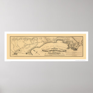 Stillahavs- & atlantisk järnvägkarta 1851 poster