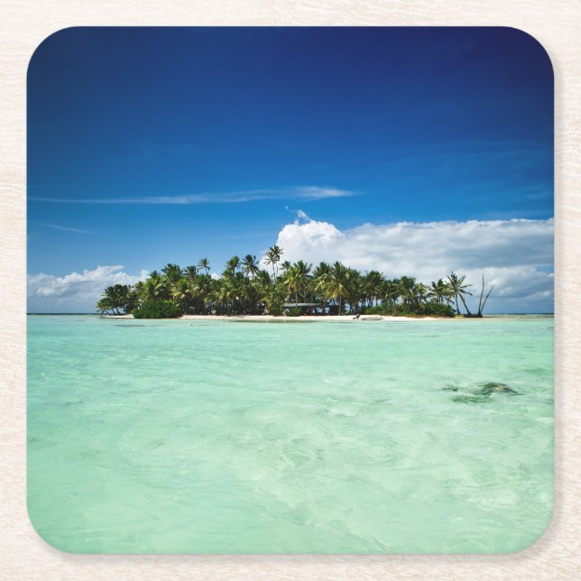 Stillahavs- ö med palmträdkustfartyget underlägg papper kvadrat (Framsidan)