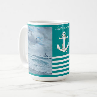 Stillahavs-sjölandskap/strand/matstrupe/segelbåt/a Kaffemugg