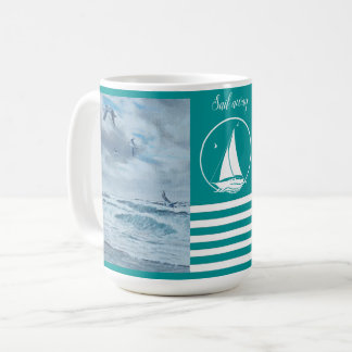 Stillahavsområde (sjölandskap/blått/segelbåt/segel kaffemugg