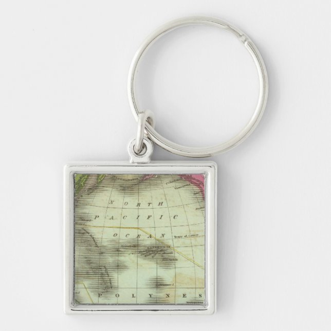 Stillahavsområdet 6 fyrkantig silverfärgad nyckelring (Framsidan)