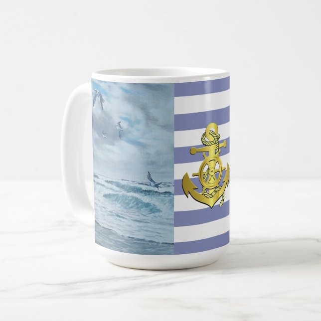 Stillahavsområdet kusten sjölandskap/strand/fiskmå kaffemugg (Framsida vänster)
