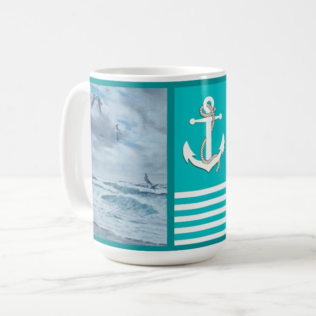Stillahavsområdet kusten sjölandskap/strand/fiskmå kaffemugg (Framsida vänster)