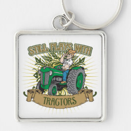 Stillbildlekar med gröna traktorer fyrkantig silverfärgad nyckelring