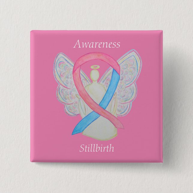Stillborn Awareness Ribbon Angel Anpassningsbar Ar Knapp (Framsida)