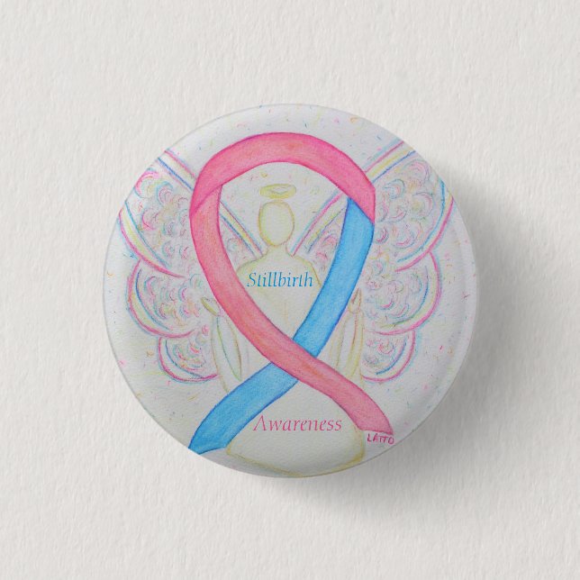 Stillborn Awareness Ribbon Angel Anpassningsbar Ar Knapp (Framsida)
