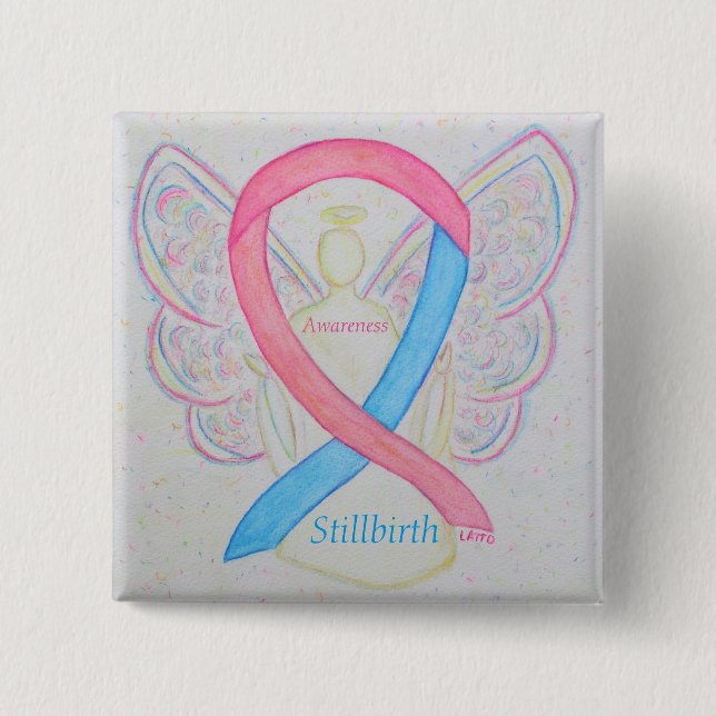 Stillborn Awareness Ribbon Angel Anpassningsbar Ar Knapp (Framsida)