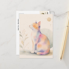 Stille Katze im Mondlicht – Aquarell Postkarte Vykort