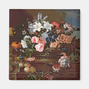 Stilleben av blommor i en basket magnet