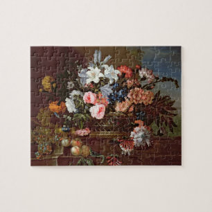 Stilleben av blommor i en basket pussel