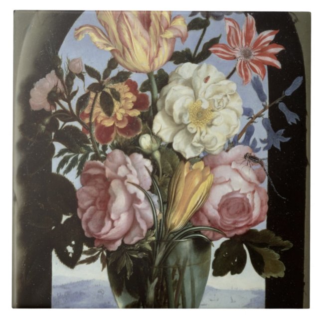 Stilleben av blommor i ett dricka exponeringsglas kakelplatta (Framsidan)