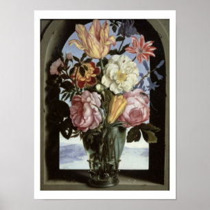 Stilleben av blommor i ett dricka exponeringsglas poster
