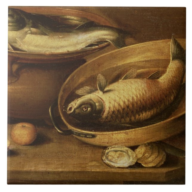 Stilleben av fisken och citroner kakelplatta (Framsidan)
