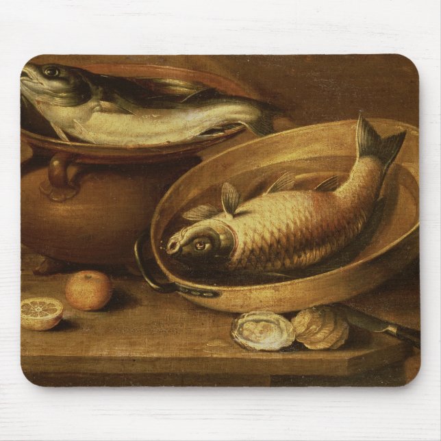 Stilleben av fisken och citroner musmatta (Framsidan)
