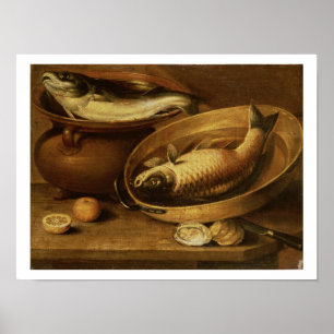 Stilleben av fisken och citroner poster