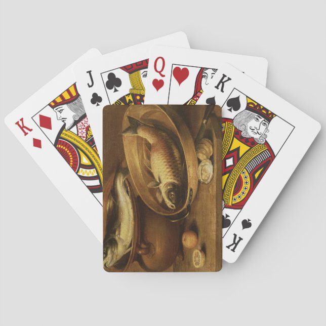 Stilleben av fisken och citroner spel kort (Baksidan)