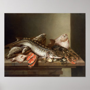 Stilleben av fisken på ett bord poster