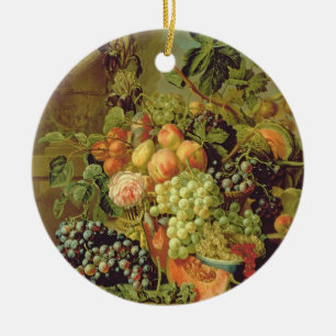 Stilleben av frukt julgransprydnad keramik