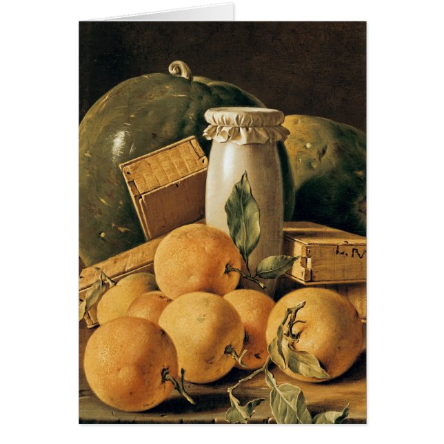 Stilleben av orangar, vattenmelon hälsningskort (Framsidan)