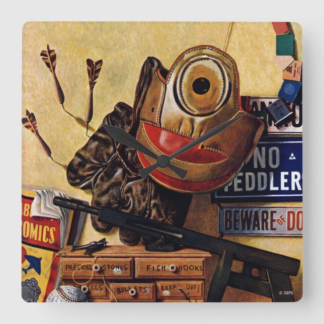 Stilleben av pojkeleksaker fyrkantig klocka (Framsida)