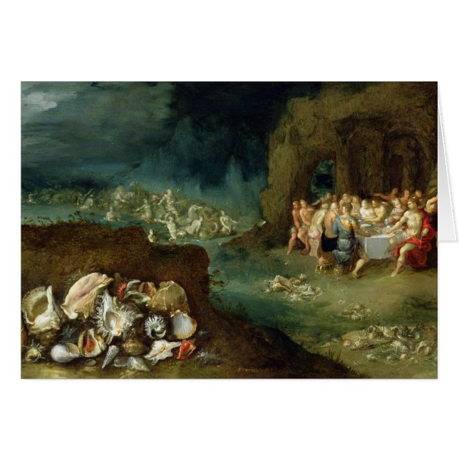 Stilleben av snäckor med festmåltiden av gudarna hälsningskort (Framsidan Horizontal)