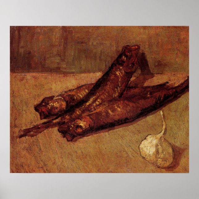 Stilleben Bloaters och vitlök av Vincent van Gogh Poster (Framsidan)