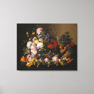 Stilleben: Blommor och frukt av Severin Roesen Canvastryck