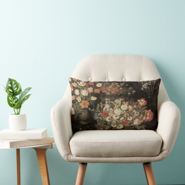 Stilleben blommor, Vintage floral barock Lumbarkudde (Stol)