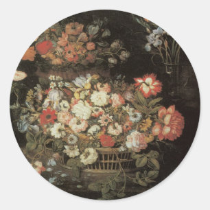 Stilleben blommor, Vintage Floral Barock Runt Klistermärke