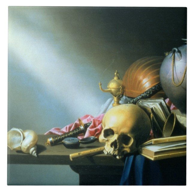 Stilleben: En allegori av fåfänga av människa L Kakelplatta (Framsidan)