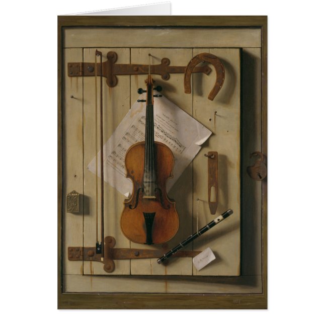 Stilleben, fiol och musik hälsningskort (Framsidan)