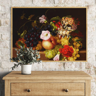 Stilleben Frukter och blommor av Adelheid Dietric Fototryck