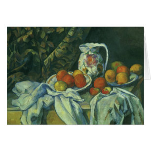Stilleben, gardin och kanna av Paul Cezanne Hälsningskort