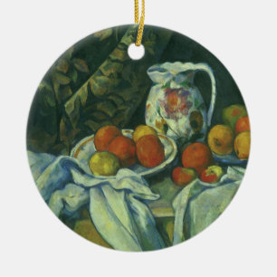 Stilleben, gardin och kanna av Paul Cezanne Julgransprydnad Keramik